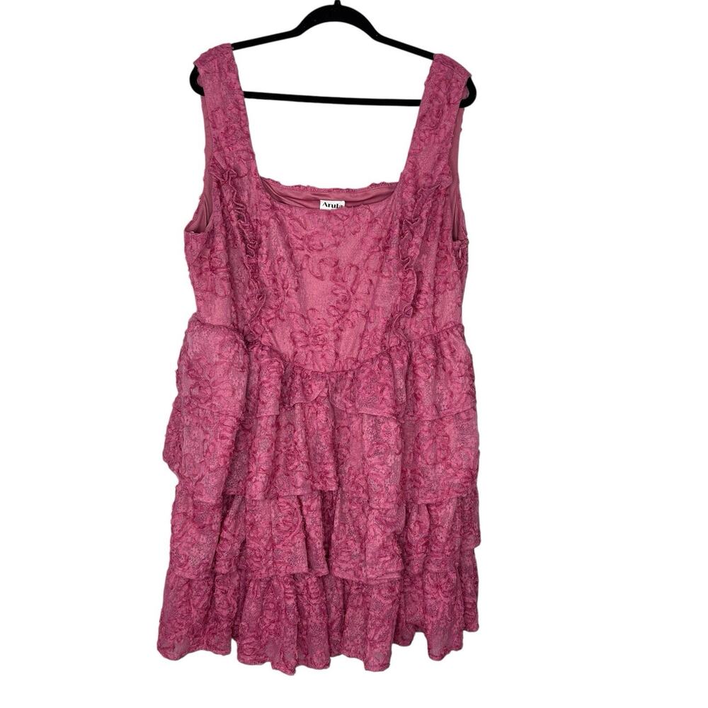 ARULA Pink Tiered Lace Mini Dress